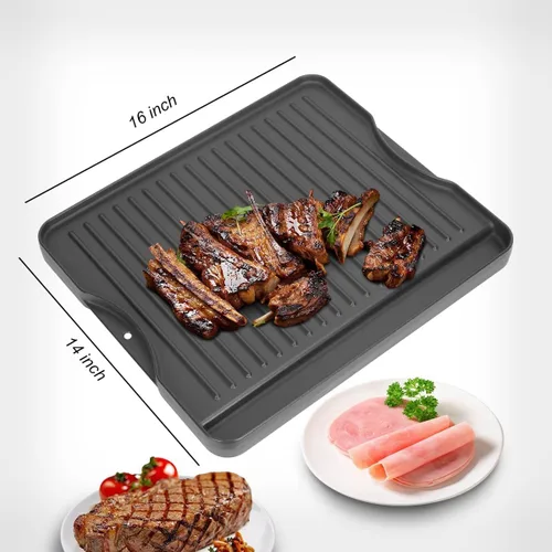 Miniatura 6 de Plancha de cocina de hierro fundido pre-sazonada reversible 2 en 1 de 14" x 16" para estufa de gas/carbón/eléctrica/propano/parrilla de gas, plancha