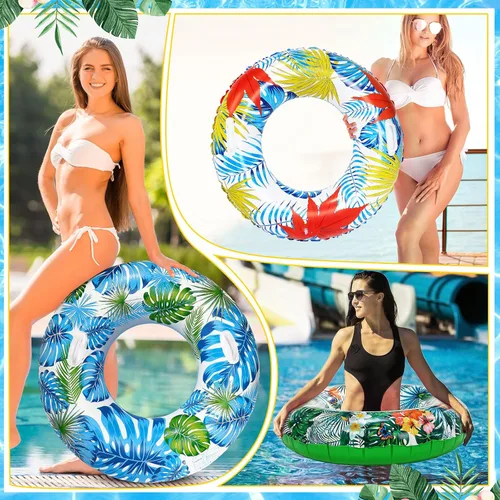 Miniatura 5 de Libima 4 flotadores inflables Luau de 30 pulgadas, flotadores de piscina, tubos interiores hawaianos para adultos, decoraciones hawaianas de fiesta