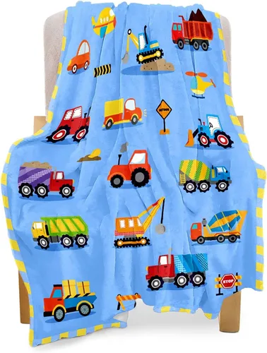 BOOPBEEP Manta de construcción de forro polar de 50 x 60 pulgadas para niños y niñas, edredón estampado de aviones, camiones, automóviles, bonita
