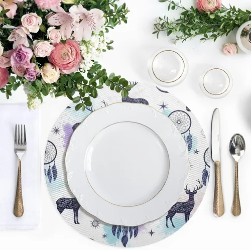 Miniatura 5 de Artistic Silhouette Animals Round Placemat, Non Slip Heat Proof Table Mat for Kitchen one sizex1