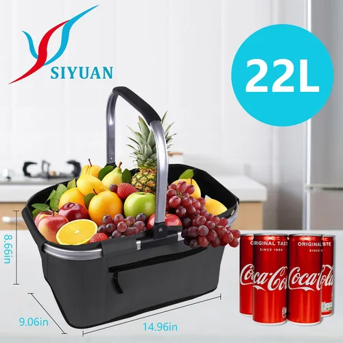 Miniatura 2 de SIYUAN - Cesta de la compra con asa de 22 litros, plegable, portátil, plegable, para comercialización, color negro