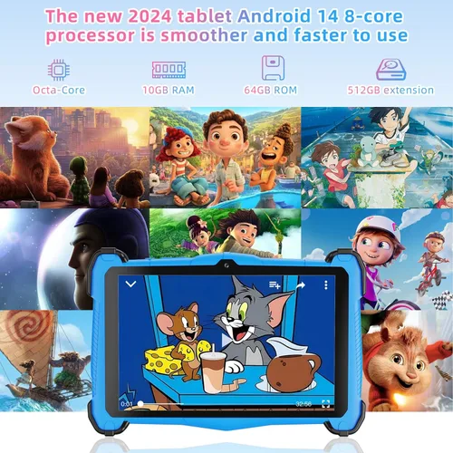 Miniatura 5 de Tableta infantil de 7 pulgadas, tableta para niños de 3 a 10 años, tableta de aprendizaje educativo Android 14, 10 GB de RAM+64 GB de ROM, controles