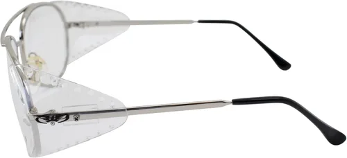 Miniatura 3 de Global Vision Gafas de seguridad de aviador transparente UV400 con lente de policarbonato brillante, marco de metal plateado con protectores