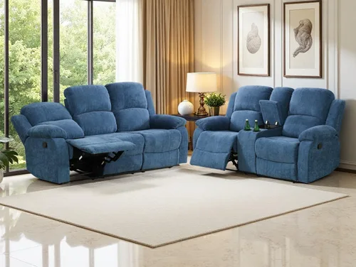 Miniatura 53 de Sofá reclinable manual moderno, sofá reclinable de cuero de 3 plazas, sofá reclinable de sala de estar, sofá con portavasos y mesa abatible