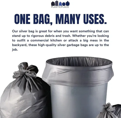 Miniatura 3 de Plasticplace Bolsas de basura de 32-33 galones │ 1.5 mil │ Revestimientos plateados para botes de basura │ 33 pies x 39 pulgadas (100 unidades)