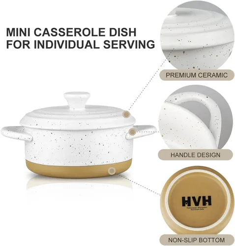 Miniatura 6 de HVH Moldes de 12 onzas con tapas, mini cacerola con tapa, apto para horno, juego de cacerola pequeña, cuencos aptos para horno, mini platos