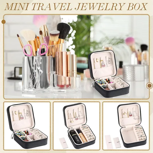 Miniatura 29 de Yinkin 12 piezas de mini joyero de viaje para dama de honor, organizador de aretes de piel sintética, accesorios de viaje a granel, soporte portátil