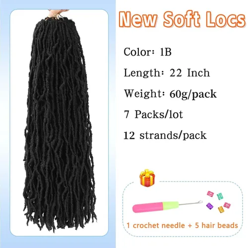 Miniatura 2 de Cabello de Ganchillo de Locs Falsos de 22 Pulgadas, 7 Paquetes de Locs Suaves de Ganchillo, Trenzas de Ganchillo Pre-Enrollados, Locs de Ganchillo 1b