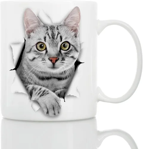 Winston & Bear Bonita taza de café de cerámica con diseño de gatito gris, regalo para los amantes de los perros, mamá y papá, regalo perfecto de