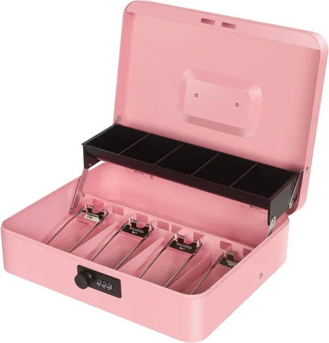 Miniatura 6 de Caja de efectivo con cerradura de combinación, caja de dinero de metal para caja registradora, caja de seguridad grande para dinero 11.8 x 9.4 x