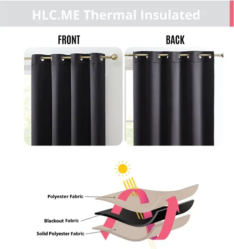 Miniatura 4 de HLC.ME Cortinas Oxford negras de 84 pulgadas de largo, cortinas negras para dormitorio, con aislamiento térmico, bloqueo de luz, paneles de cortina
