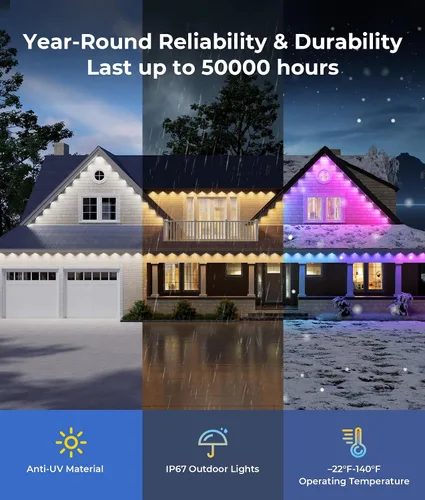 Miniatura 5 de DeckTok Luces permanentes para exteriores, luces inteligentes RGBWW de 100 pies y 60 lúmenes, luces inteligentes triple-LED, decoraciones al aire