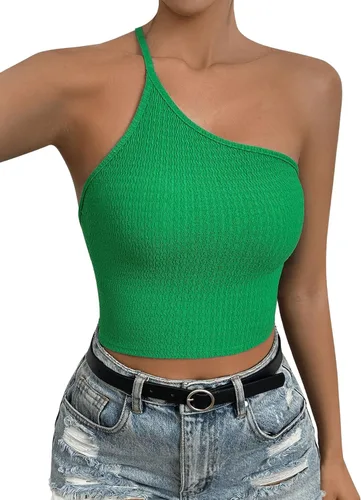 Miniatura 7 de SweatyRocks Camiseta sin mangas de un hombro para mujer, con lazo en la espalda, ajustada, para discoteca