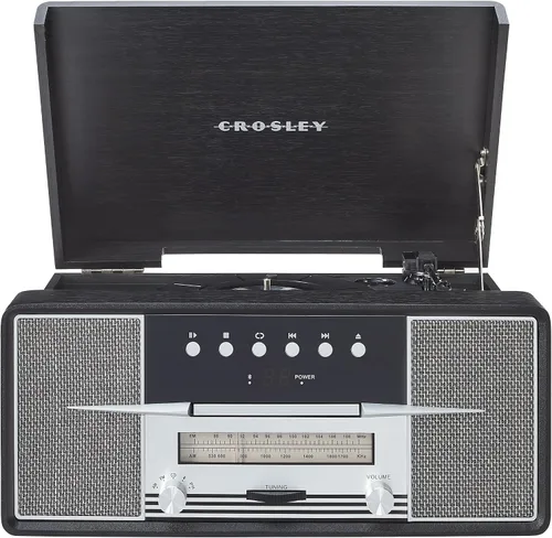 Miniatura 12 de Crosley CR7016A-BK Rhapsody - Tocadiscos de vinilo 7 en 1 con Bluetooth, 3 velocidades, reproductor de CD, radio AM/FM, color negro