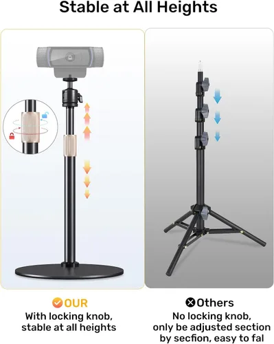 Miniatura 5 de Soporte de trípode para cámara web para escritorio de altura ajustable y soporte giratorio de 360° para cámara web compatible con Logitech Webcam