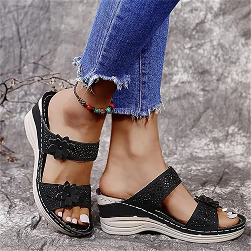 Miniatura 102 de Ladmiple Sandalias ortopédicas florales de moda 2023 con soporte de arco, zapatillas romanas casuales con puntera abierta