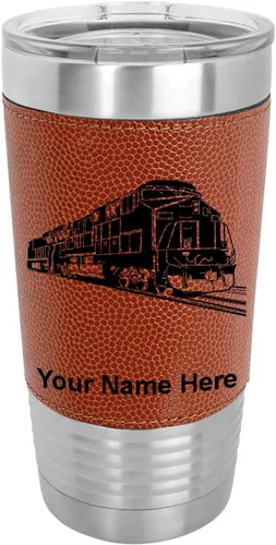 Miniatura 12 de LaserGram Vaso aislado al vacío de 20 onzas, tren de carga, grabado personalizado incluido (piel sintética, estilo béisbol)