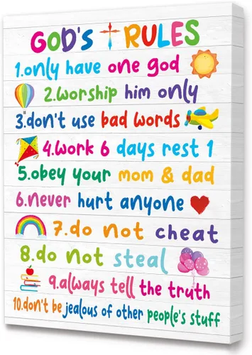 Pósteres bíblicos de las reglas de Dios para niños pequeños enmarcados, decoración de pared cristiana para habitación de niños, baño, arte de pared