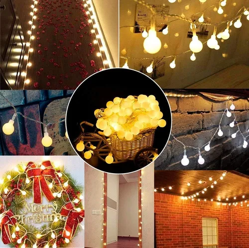 Miniatura 4 de Guirnalda de luces de globo funciona con pilas, color blanco cálido, resistente al agua, paquete de 2 unidades de 40 luces LED de 19.7 pies, 8 modos