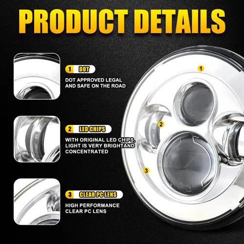 Miniatura 4 de Faro LED cromado de 7 pulgadas aprobado por DOT compatible con Harley Motorcycle Tour, FLD, Softail Heritage, Street Glide, Road King, Electra