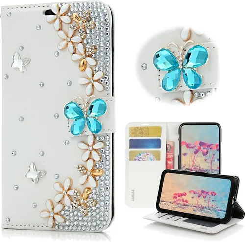 Miniatura 9 de Bling Wallet - Funda de piel compatible con iPhone 11, elegante, 3D, hecha a mano, diseño de mariposa, flores, diamantes de imitación floral