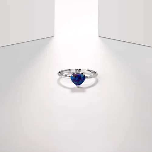 Miniatura 2 de Anillo de plata esterlina S925 con forma de corazón de ópalo creado en laboratorio, tamaño 5 a 10 para mujer