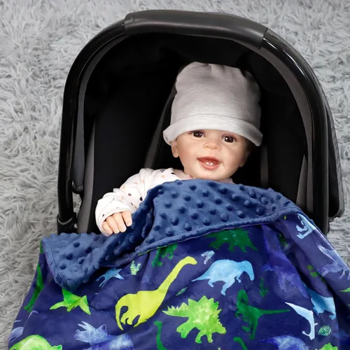 Miniatura 6 de Manta para niños pequeños de dinosaurios de felpa súper suave con respaldo de puntos, impresa en multicolor Manta de dinosaurio para bebé