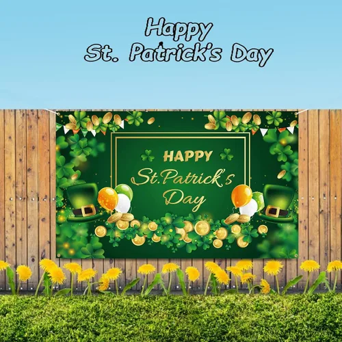 Miniatura 3 de Decoraciones de pancarta de feliz día de San Patricio, telón de fondo del día de San Patricio de 71 x 45 pulgadas con diseño de trébol de la suerte
