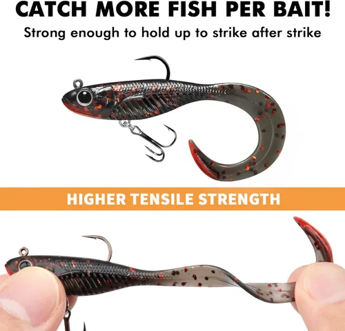 Miniatura 4 de TRUSCEND Duramax Easy Catch TPE Soft Fishing Lures with BKK Hooks, Trembly Sinking and Vibrating Swim for More Bites, Pre-rigged Tear-Resistant