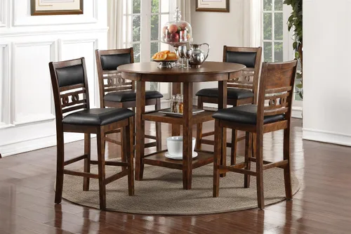 Miniatura 2 de New Classic Furniture Gia - Juego redondo de 5 piezas de altura de mostrador con 1 mesa de comedor y 4 sillas, 42 pulgadas, marrón