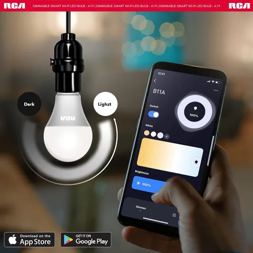 Miniatura 6 de RCA Bombillas inteligentes, bombilla LED WiFi, luces LED regulables, 800 lúmenes 10 W (60 W EQ A19), compatible con Alexa y Google, control desde