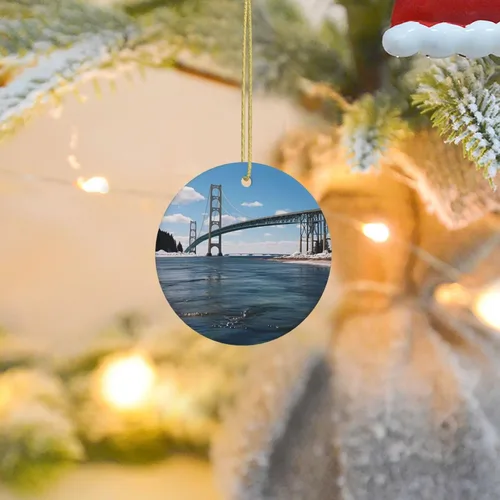 Miniatura 13 de Adornos de cerámica para árbol de Navidad, diseño de lobo del bosque, adornos redondos de cerámica, divertidas decoraciones de Navidad, colgantes