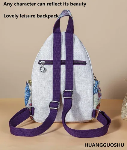 Miniatura 164 de HUANGGUOSHU Mochila de algodón tejida de algodón bohemio con bordado de lona estilo bohemio con múltiples bolsillos retro linda mochila cartera