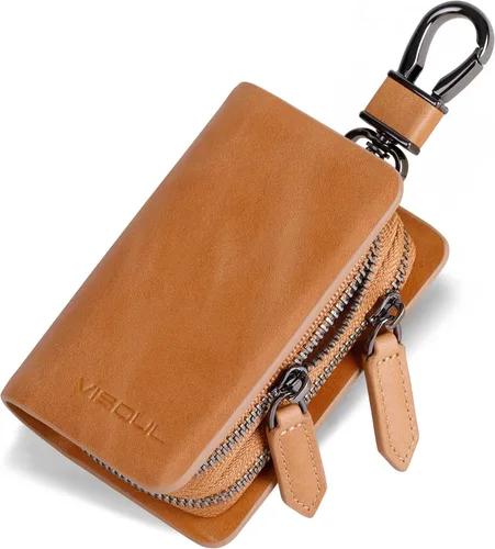 Miniatura 16 de VISOUL Funda para Llave de Coche con Doble Cremallera, Funda de Llavero Inteligente de Cuero para Coche con Llavero para Hombres y Mujeres