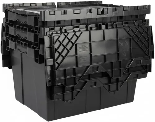 Hudson Exchange - Contenedor de distribución de 21.9 x 15.2 x 12.8 pulgadas (paquete de 3) con tapa con bisagras, color negro