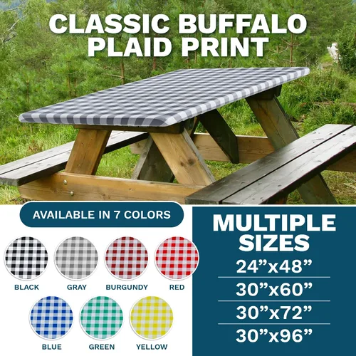 Miniatura 2 de Sorfey Mantel de picnic ajustado con elástico, vinilo con reverso de franela, se adapta a mesa de 48 x 24 pulgadas, rectangular, a prueba de agua