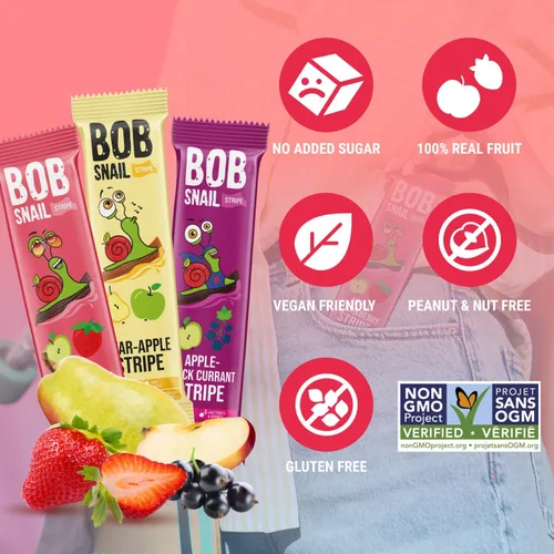 Miniatura 3 de BOB SNAIL Bocadillos de fruta saludables para niños y adultos – 30 bocadillos de fruta en tiras con sabor a manzana-pera, fresa, grosella negra