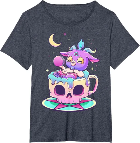 Miniatura 54 de Kawaii Pastel Goth Cute espeluznante Pentáculo Baphomet - Camiseta de cabra, Negro