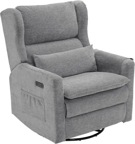 Miniatura 17 de Oversized Swivel Rocker Recliner with Lumbar Cushion,Power Recliner Nursery Chair with Adjustable Headrest,Nursery Glider Recliner for Living Beige