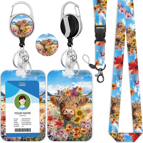 Miniatura 21 de Cordones azul bebé para llaves Portador de Insignias, Carrete de Insignias Retráctil con Clip de Mosquetón y Cordón Desmontable, Linda Tarjeta