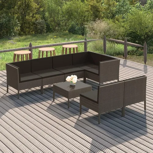 Ensemble Salon de Jardin 8 Pièces Gris Résine Tressée PE avec Grands Accoudoirs Réglables, Confort Modulable Pour Terrasse Balcon Patio, Meuble