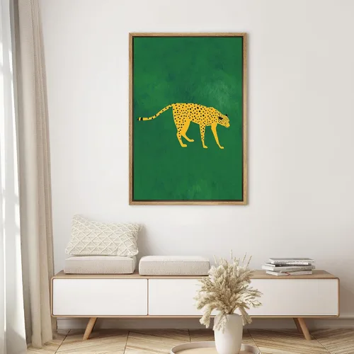 Miniatura 2 de SIGNWIN Lienzo Enmarcado Impresión Arte de Pared Decoración de Habitación Preppy Guepardo Africano Gato Fondo Verde Naturaleza Silvestre Dibujos