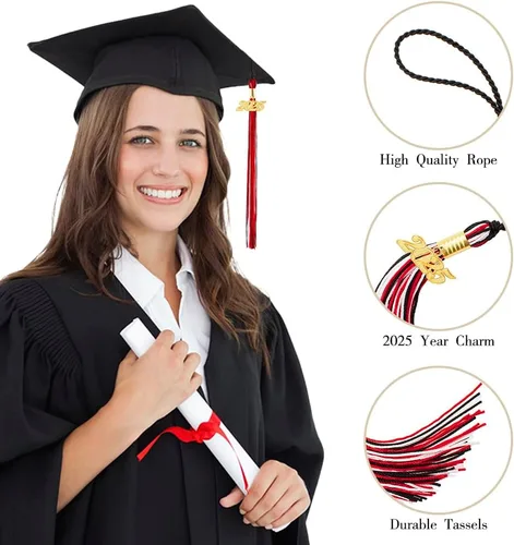 Miniatura 102 de Borla 2025, 1 unidad, borla de graduación para graduados 2025, borla 2025 con dijes de fecha dorada 2025 para fiestas de graduación, ceremonias