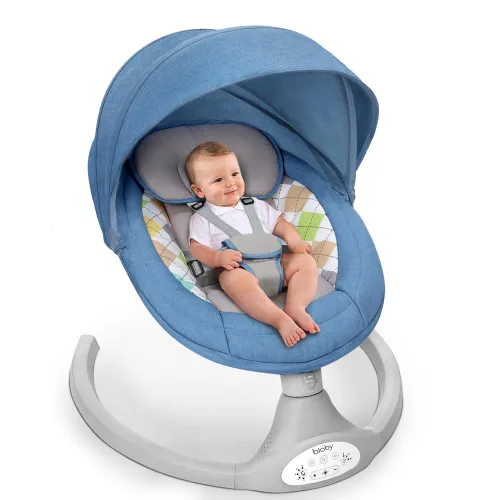 Bioby Columpio de bebé para bebés con 5 velocidades de balanceo naturales, gorila portátil de música Bt con control remoto y arnés de 5 puntos,