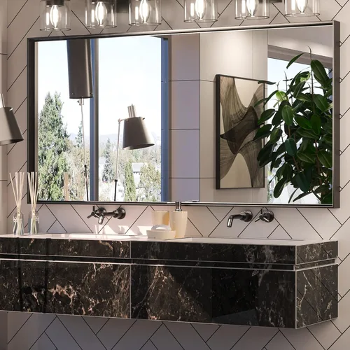 Keonjinn - Espejo de baño negro de 60 x 30 pulgadas, espejos de pared rectangulares grandes y mates para lavabo de baño, espejo de granja con marco
