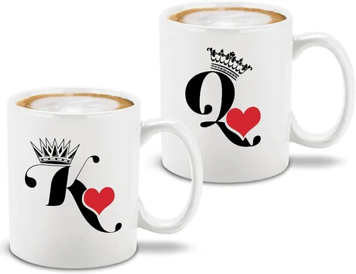 Miniatura 8 de shop4ever® King & Queen of Hearts - Juego de 2 tazas de café de cerámica para parejas, taza de té de 11 onzas, regalo para él y ella (mango negro)