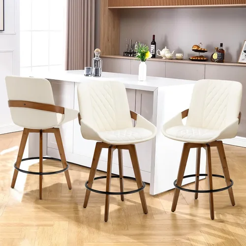 Miniatura 24 de Juego de 2 taburetes de bar, sillas de bar giratorias retro modernas de mediados de siglo de altura de mostrador, muebles con respaldo curvo
