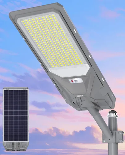 JAYNLT X-12000W Luces de calle solares, luz comercial de estacionamiento de 6500K del atardecer al amanecer, luces de calle de seguridad