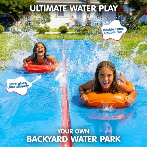 Miniatura 2 de JAMBO Mega Slip Splash y Slide de 40 pies con 2 bodyboards Tobogán acuático para patio trasero Juguetes de agua al aire libre para niños
