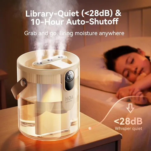 Miniatura 7 de KIMMOO Humidificador portátil recargable de llenado superior, humidificadores inteligentes para dormitorio, luz nocturna, humidificador de niebla